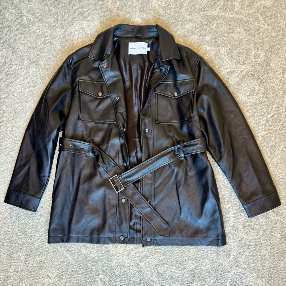 Rebecca Minkoff Faux Leather Belted Mid Length Trench Jacket